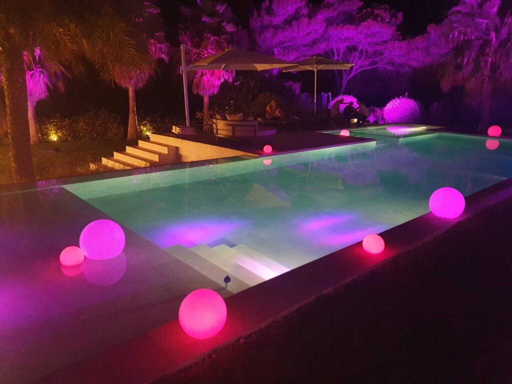 LED pool uplighting Ibiza villa party