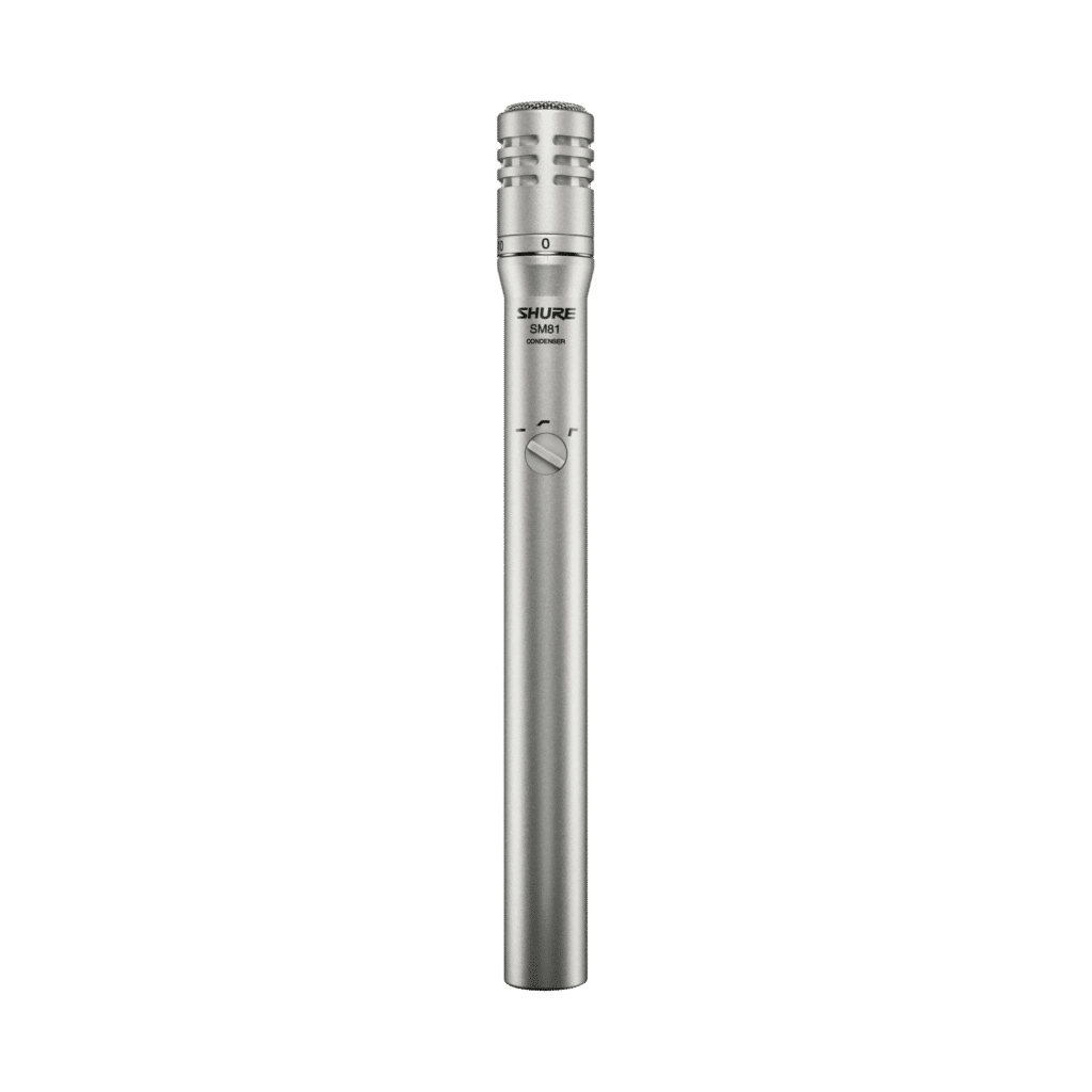 Shure SM81 small-diaphragm condenser microphone with cardioid pattern available for rent in Ibiza at White Sound Ibiza