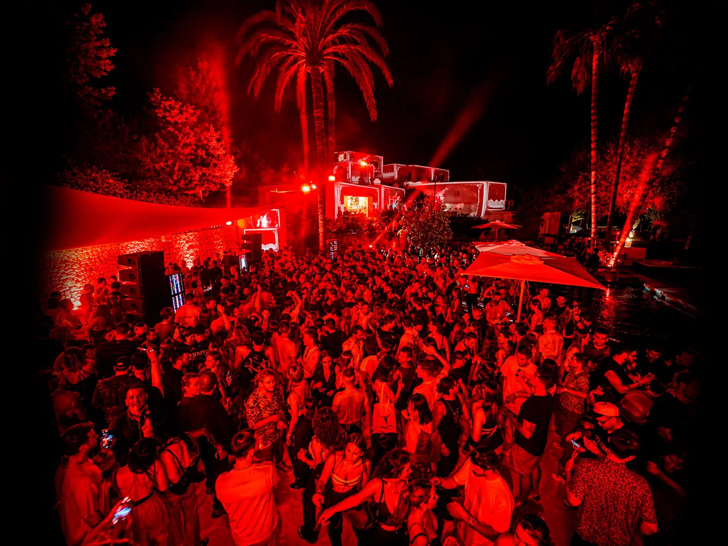 Sound and lighting production setup for an event in Ibiza